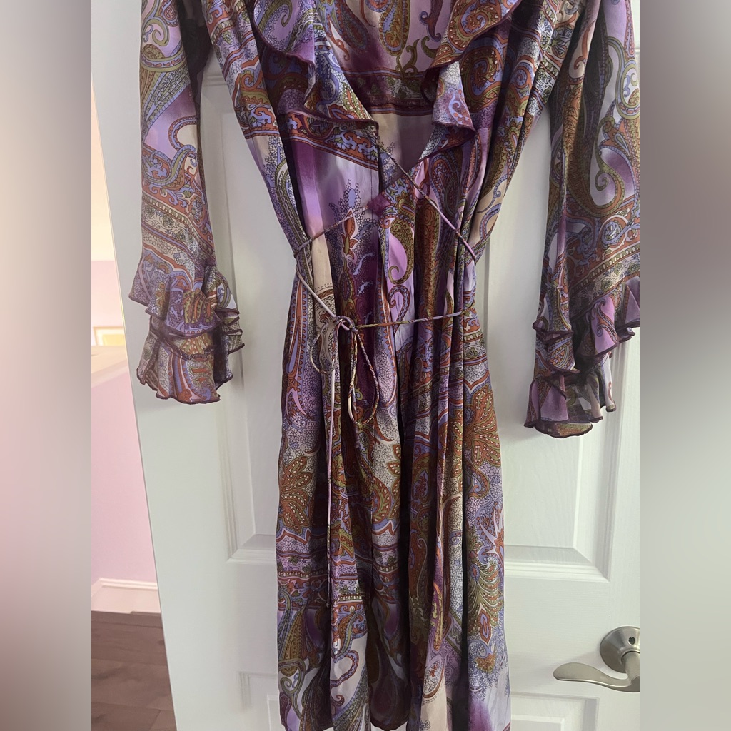 Plenty By Tracy Reese Silk, Purple Paisley, Long Sleeve Wrap Dress - 2 Small